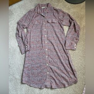 II-I-TYLHO Anthropology Red & Blue Striped Rayon Shirt Dress. Size Medium